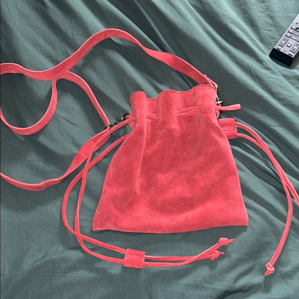 Elegant Red Suede Drawstring Bag